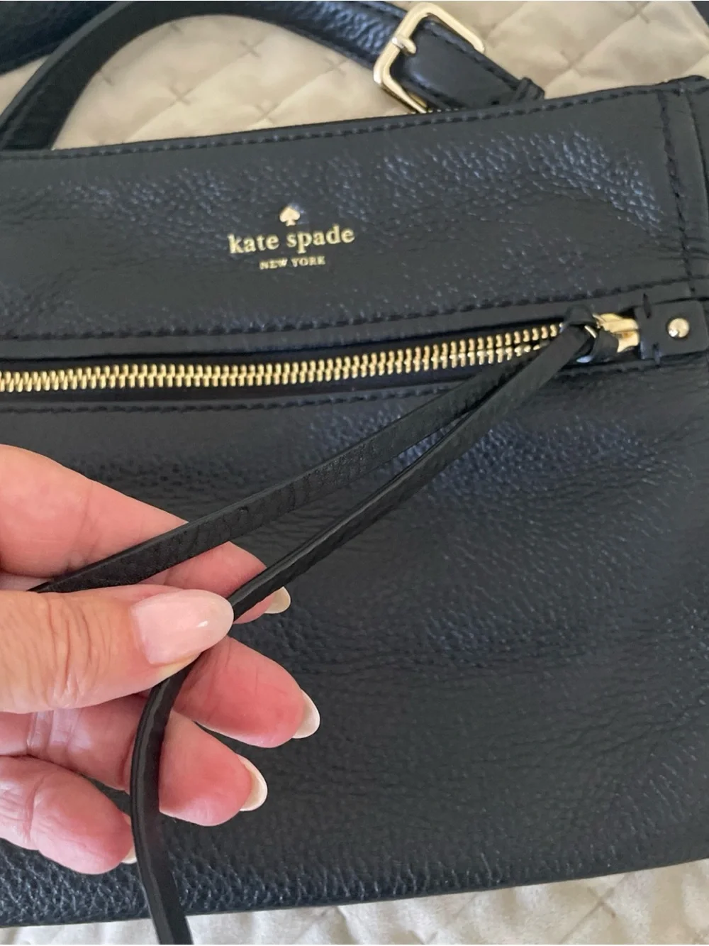 kate spade Black Pebbled Leather Crossbody with Gold Hardware